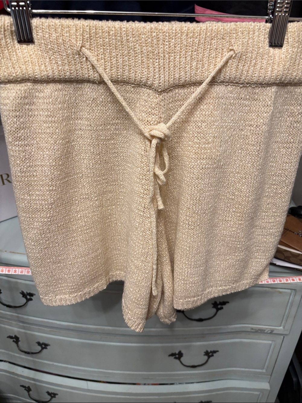 Cozy Knit Cream Lounge Shorts with Drawstring Waist